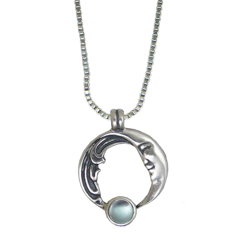 Sterling Silver Moon And Tides Pendant With Blue Topaz